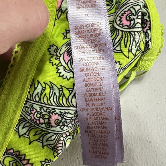 NEW! Savage X Fenty Womens 1X Cotton Essentials Bralette Neon Green Paisley Lace - Picture 10 of 11